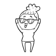 cartoon happy woman wearing spectacles