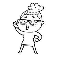 cartoon happy woman wearing spectacles