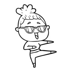 cartoon happy woman wearing spectacles