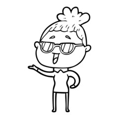 cartoon happy woman wearing spectacles