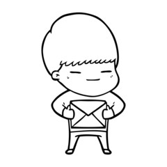 cartoon smug boy carrying present