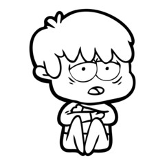 cartoon exhausted boy