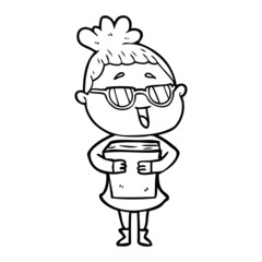 cartoon happy woman wearing spectacles