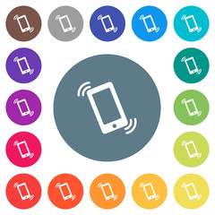 Ringing phone flat white icons on round color backgrounds
