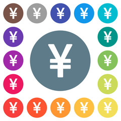 Obraz premium Japanese Yen sign flat white icons on round color backgrounds
