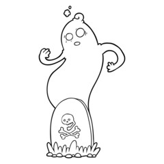 spooky cartoon grave with rising ghost