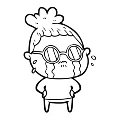 cartoon crying woman wearing sunglasses
