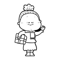 cartoon happy old woman