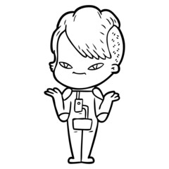 cute cartoon girl with hipster haircut