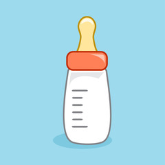 Colored baby milk bottle icon on blue background. Vector illustration