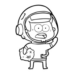 cartoon surprised astronaut holding moon rock