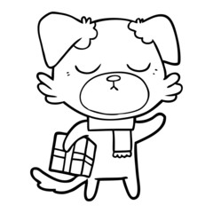 cute cartoon dog with christmas present