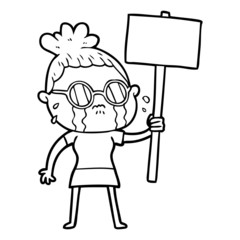cartoon crying woman wearing spectacles