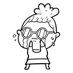 cartoon crying woman wearing sunglasses
