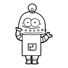 happy carton robot with light bulb