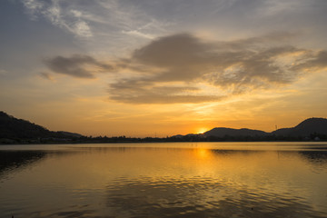 Naklejka na ściany i meble Evening Beauty at Khao Tao Reservoir, Thailand