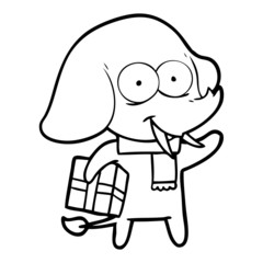 happy cartoon elephant with present