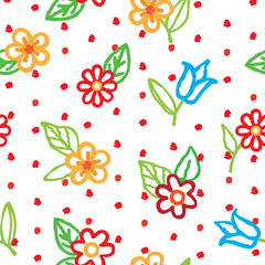 Floral seamless pattern with flowers and leaves.Ornamental background