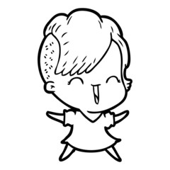 cartoon happy hipster girl