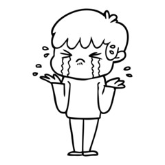 cartoon boy crying and shrugging shoulders