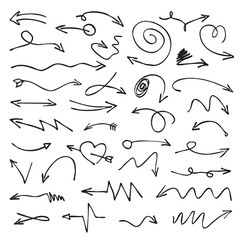 Set of black drawing Arrows. Vector Illustration.