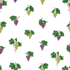 Grape seamless pattern. Wine yard natural fruit ornament. Food background.