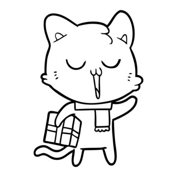 cartoon cat with gift