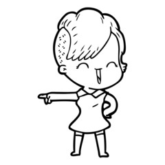 cartoon happy hipster girl