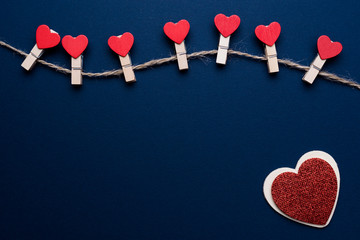 red heart in blue background of valentine day concept and love concept. copy space for text.