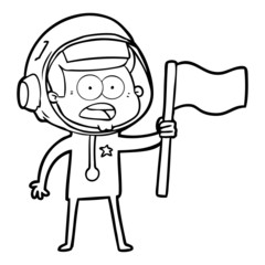 cartoon surprised astronaut waving flag