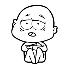 cartoon tired bald man