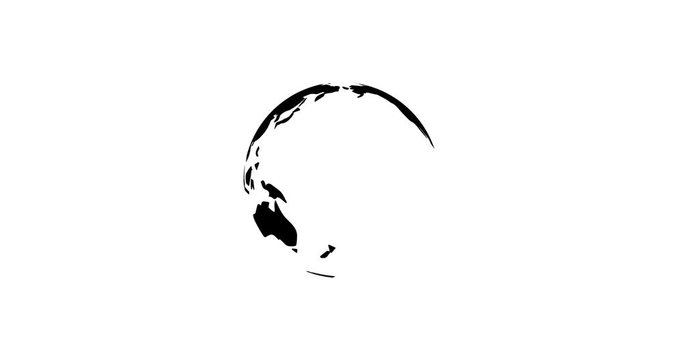 4k Planet Earth Rendered Animation Video Black Continents on White Background