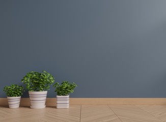 Fototapeta premium Dark wall with plants on a floor,3D rendering