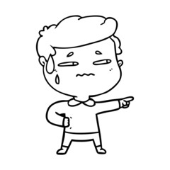 cartoon anxious man pointing