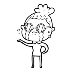 cartoon crying woman wearing spectacles