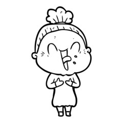 cartoon happy old woman