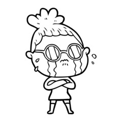 cartoon crying woman wearing spectacles