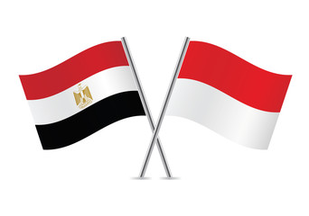 Fototapeta na wymiar Egypt and Indonesia flags. Vector illustration.