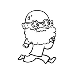 cartoon running man with beard and sunglasses sweating