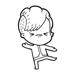 cartoon annoyed hipster girl wearing space suit