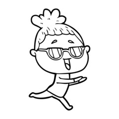 cartoon happy woman wearing spectacles