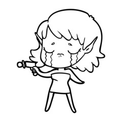 Fototapeta premium cartoon crying elf girl