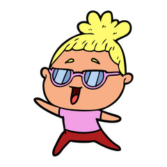 cartoon happy woman wearing spectacles