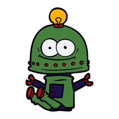happy carton robot with light bulb