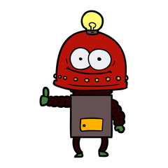 happy carton robot with light bulb