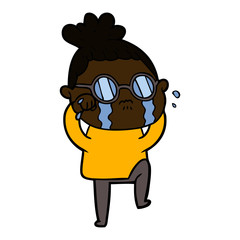 cartoon crying woman wearing spectacles