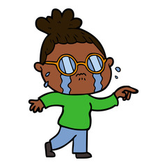 cartoon crying woman wearing spectacles