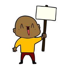 happy cartoon bald man