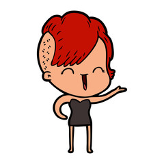 cartoon happy hipster girl