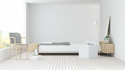 The interior rbedroom space 3d rendering and nature view
